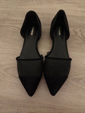 Express Black Pointed D'Orsay Flats with Mesh Panel